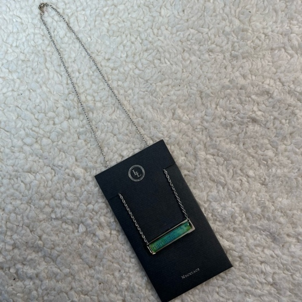 Lucy Lu "NAMASTE" Silver/Enamel Bar Necklace - Picture 2 of 4